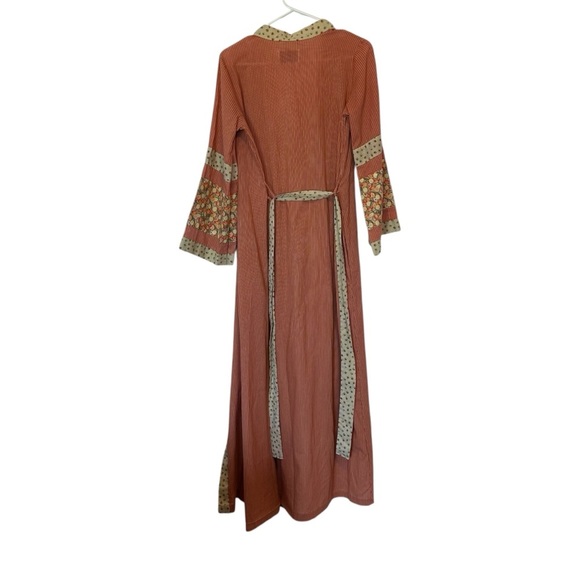 Vintage impression! Long Kimono Robe Open Front w/ Belt Size S Boho Cottagecore - Picture 2 of 8